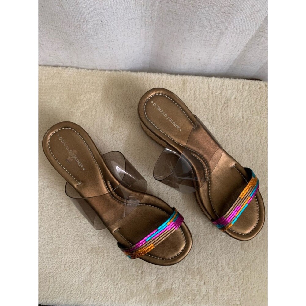 Donald J Pliner Sabrina Cork Rainbow Clear Strap Wedge Sandals Multicolor Accent - Picture 2 of 8